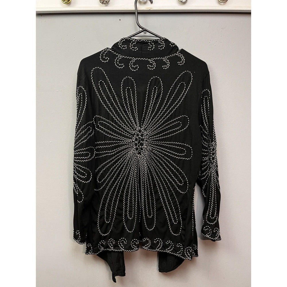 Once 1 Again Cardigan Women Large Black Embroidered Floral Boho Open Front 2717
